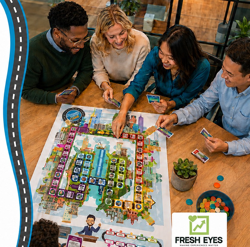 Customer Service Week 2026 — a diverse team playing The Customer Journey Game around a table